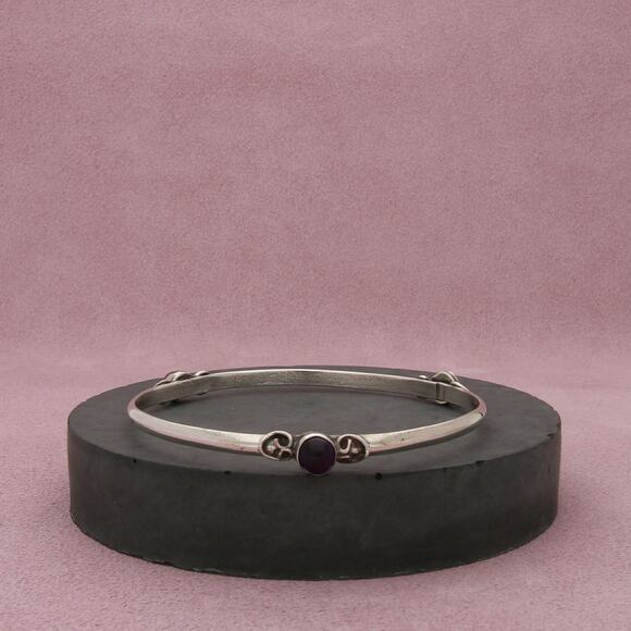 taxco mexico sterling silver vintage scrolled amethyst bangle bracelet size 8in - Picture 1 of 3